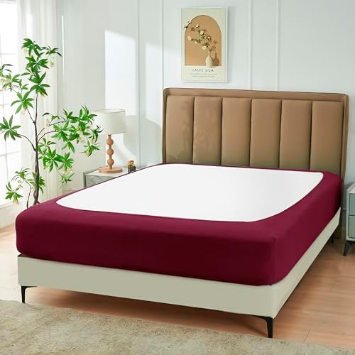 Box Spring Cover Full Size-Burgundy Stretch Wrap Around 4 Sided Bed Skirt