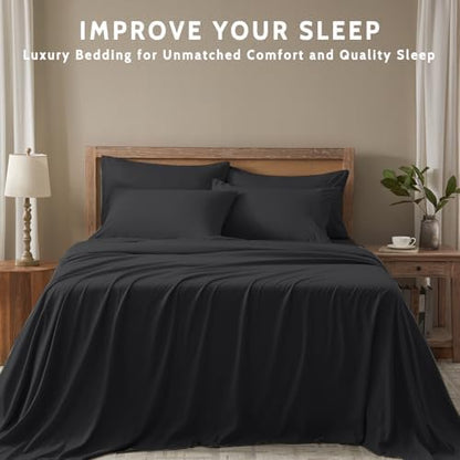 Cal King Size Sheets Set - 6 Piece Luxuriously Soft & Cooling Sheets Cal King Size - Ultra Soft 16" Deep Pocket Cal King Sheet Set - Fitted Sheet & Pillowcase Sets (Cal King Balck)