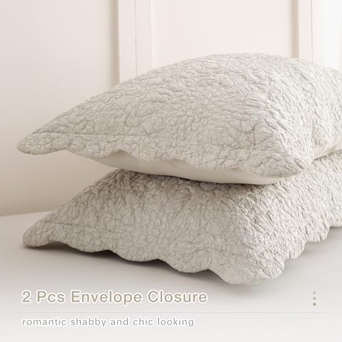 Masaca Oversized King Quilt 120x120,Wheat Crinkled Oversized California King Bedspread Shabby Boho Chic Rustic Lightweight Stone-Washed Scallop Extra Large Quilt Bedding Set Ultra Soft