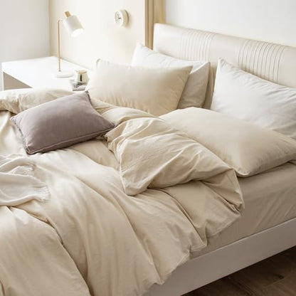 JIYUAN Oversized King Washed Cotton Duvet Cover Set, Relaxed Linen Feel