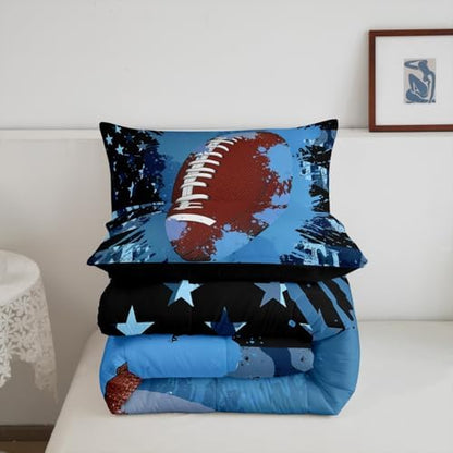 Camouflage Comforter Set, Kids Boys Football Bedding Set American Flag Down Comforter for Teens Adult Young Men, USA Federations Stars Stripes Duvet Sets Tie Dye Bedroom Decor, Blue(Queen Size)