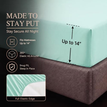 CozyLux Queen Comforter Set Mint Green, 7 Pieces Pintuck Bed in a Bag
