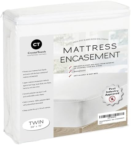Waterproof Mattress Protector Twin Size - 6-Sided Zippered Mattress Encasement, Breathable Fabric Cover, Machine Washable, Fits Twin Mattress 39 x 75 Inches, Up to 16" Deep