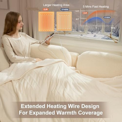 Heated Blanket Full Size Fast Heating Electric Blanket White