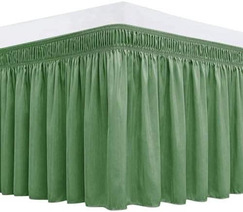 Wrap Around Bed Skirt Full Size 25 Inch Drop-Elastic Long Dust Ruffle Sage