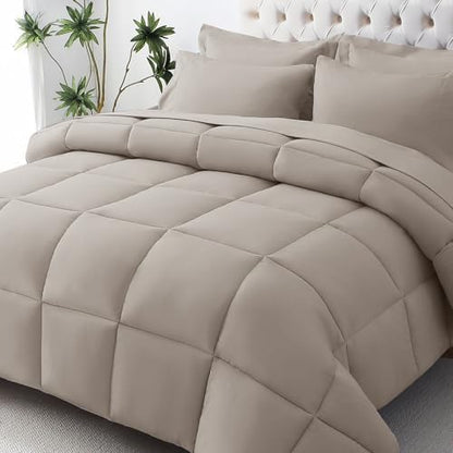 JOLLYVOGUE Twin Comforter Set, Ultra-Soft Bed in a Bag Twin Size 5 Pieces, Oeko-TEX Certified Bedding Set with Down Alternative Comforter, Sheets, Pillowcases & Shams, Khaki
