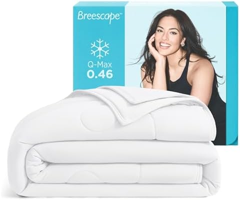 Breescape Cooling Comforter Blanket - BlendTek Q-Max>0.46 Tech, Cooling Blanket for Hot Sleepers & Night Sweats Relief, Breathable Lightweight Summer Bedding, Queen 96x96 Inches, Snow White