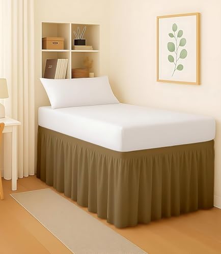 Twin XL Dorm Bed Skirt 40 Inch Drop, College Dorm Room Bed Skirt, Tailored Fit, Extra Long Microfiber Bedskirt for Underbed Storage, Taupe