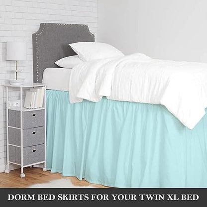 Full XL 32" Inch Drop Long Dorm Bed Skirt, Ruffled Pattern College Dorm Room Bed Skirts, Split Corner, Easy Care, No Wrinkle Microfiber Bed Skirt