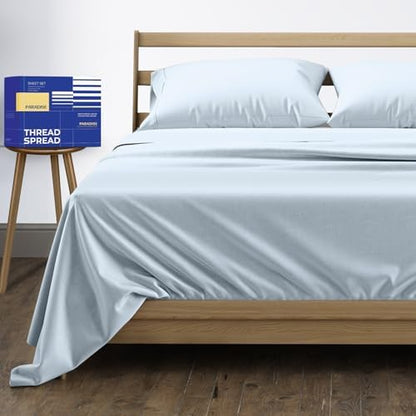 THREAD SPREAD California King Bed Sheets, Luxury 1000 Series Paradise Collection 100% Egyptian Cotton Cal King Sheets Set (4 PC, Light Blue), Silky Soft, Cooling, 16" Deep Pocket Hotel Sheet Set