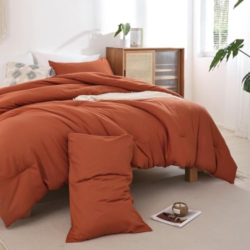 ROSGONIA Alaskan King Comforter, Burnt Orange, 136x120 Soft Bedding Quilt