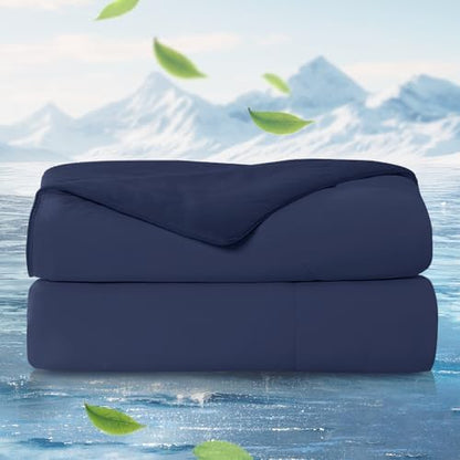 Cozy Bliss Cooling Comforter King Size x Sorona® Viscose Natural Fiber, Reversible Silky Smooth Cooling Blanket with Q-Max＞0.45 for Hot Sleepers & Night Sweats, Dark Blue, 106"x90"