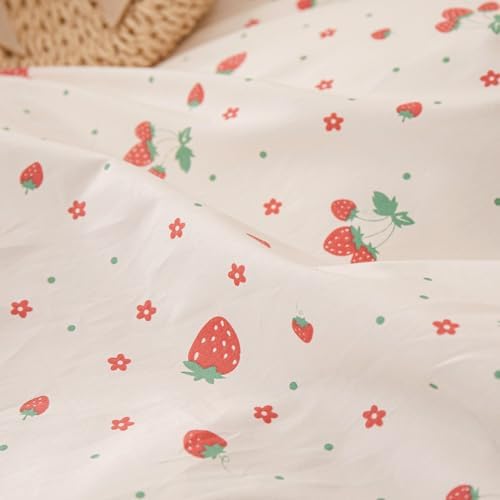 LifeTB Kawaii Pink Strawberry Comforter Set King Girls Cute Strawberry Bedding Comforter Fluffy Soft Microfiber Bedding Set 1 Ruffled Comforter with 2 Pillowcases Pink Floral Comforter Set