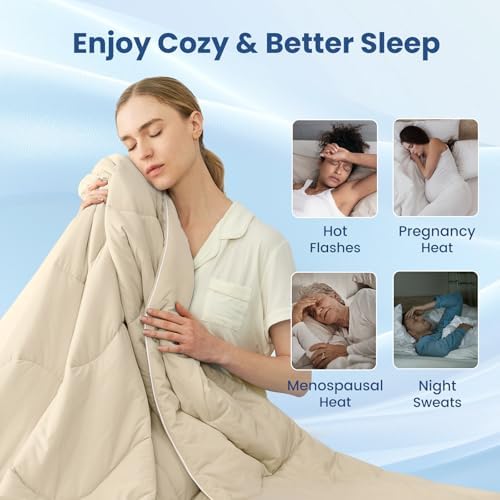 Cozy Bliss Cooling Comforter King Size x Sorona® Viscose Natural Fiber, Reversible Silky Smooth Cooling Blanket with Q-Max＞0.45 for Hot Sleepers & Night Sweats, Khaki, 106"x90"