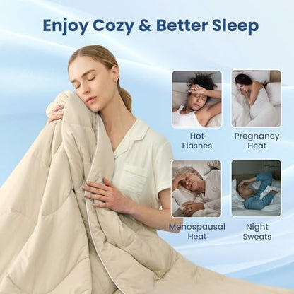 Cozy Bliss Cooling Comforter Twin Size x Sorona® Viscose Natural Fiber, Reversible Silky Smooth Cooling Blanket with Q-Max＞0.45 for Hot Sleepers & Night Sweats, Khaki, 68"x90"
