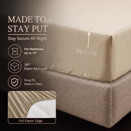 CozyLux Queen Comforter Set Taupe, 7 Pieces Pintuck Bed in a Bag