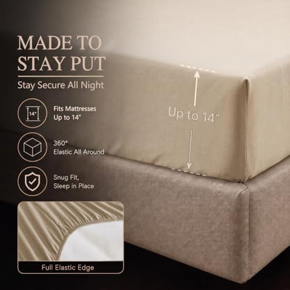 CozyLux Queen Comforter Set Taupe, 7 Pieces Pintuck Bed in a Bag