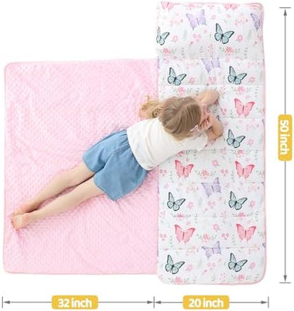 Lasoftan Toddler Nap Mat with Pillow and Blanket, Extra Large Rolled Napping Mats,Slumber Bags for Boys Girls,Kids Sleeping Bag for Daycare, Preschool Travel Camping
