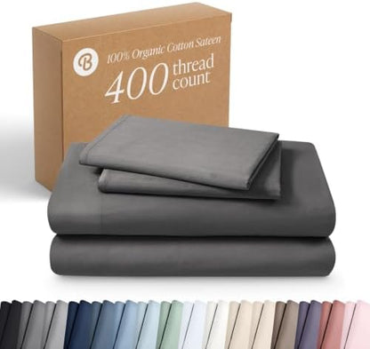 Bare Home 100% Organic Cotton Sateen Sheet Set (Twin, Grey)