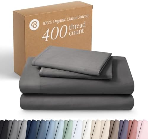 Bare Home 100% Organic Cotton Sateen Sheet Set (Queen, Grey)