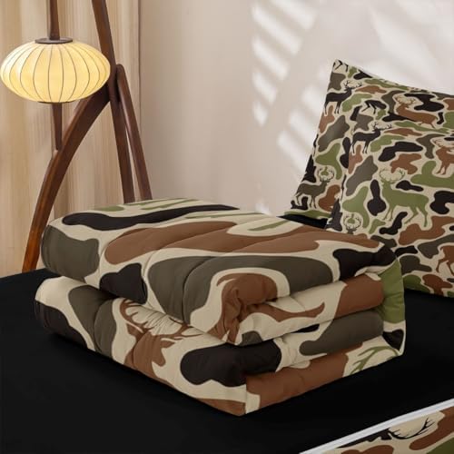 Feelyou Camo Deer Hunting Comforter Set Full Size Kids Boys Bed in a Bag