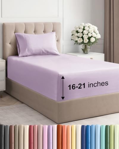 Extra Deep Pocket Twin XL Sheet Set - Breathable & Cooling - Light Lavender