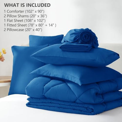 CozyLux King Comforter Set 102"x90" Classic Blue - 7 Piece Bed in a Bag