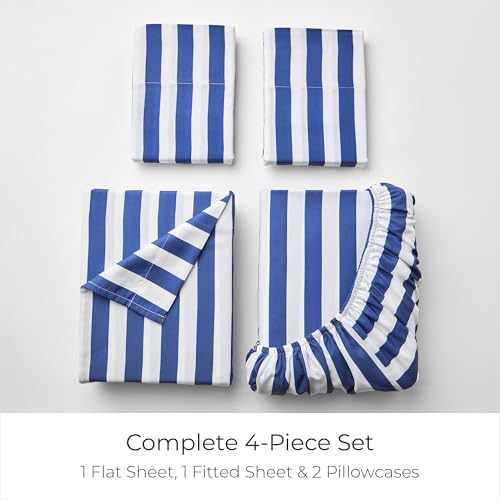 Mellanni Iconic 4-Piece Sheet Set (Cal King, Oxford Stripe Blue Nova)