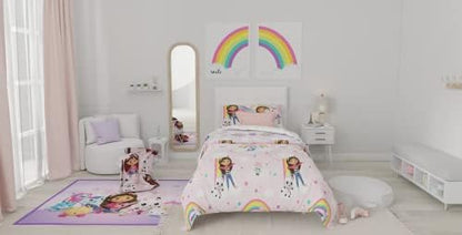 Gabby's Dollhouse Kids Twin Size Bedding, 5 Piece Super Soft Cozy Reversible Comforter and Sheet Set with Sham, (Officially Licensed Product) By Franco