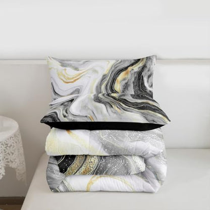 jejeloiu Gray Marble Comforter Set Full Size Modern Marble Aesthetic Bedding Set for Kids Boys Girls Retro Watercolor Duvet Quilt Abstract Texture Bedroom Decor Microfiber 3 Pcs with 2 Pillow Cases