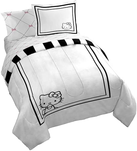 Sanrio Hello Kitty King Comforter Set 7 Piece Bedding for Girls, White