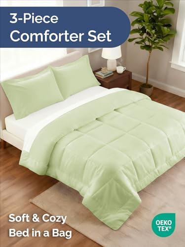 King Comforter Set - Light Sage Green All Season Bedding - 3 Piece Bed Set