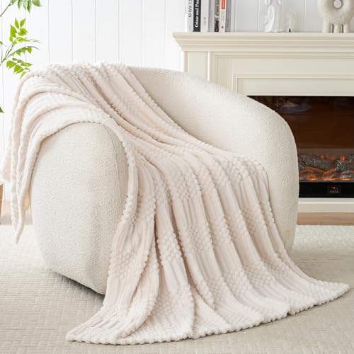 Beige Throw Blanket - Soft & Fluffy Fleece, Cute & Aesthetic, Perfect for Sofa, Couch, Chair, Bed, Living Room & Bedroom, All-Season Use, Plush & Cozy Decorative Blanket 50x60
