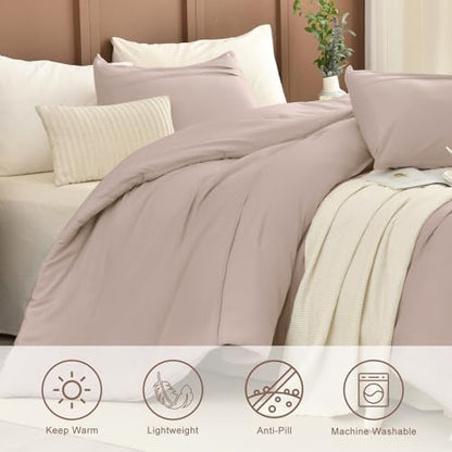 Masaca Oversized King Size Comforter 128x120,3 Pieces Vintage Farmhouse Pinch Pleat Bedding Comforter Set Lightweight Ultra Soft Rustic Boho Bedding (1 Taupe Comforter +2 Pillowcases)
