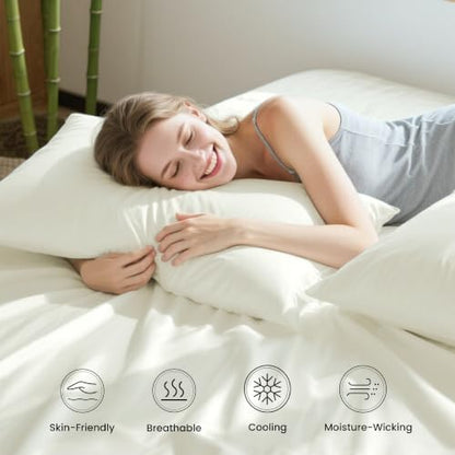 Love's cabin 4 Piece King Size Sheet Set, 100% Rayon Derived from Bamboo, Cooling & Breathable, Soft Silky Deep Pocket up to 16", Hotel Luxury Bedding for Hot Sleepers, Ivory