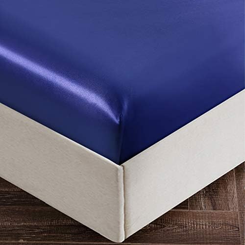 SiinvdaBZX 4Pcs Satin Sheet Set King Size 15-Inch Deep Pocket, Navy Blue