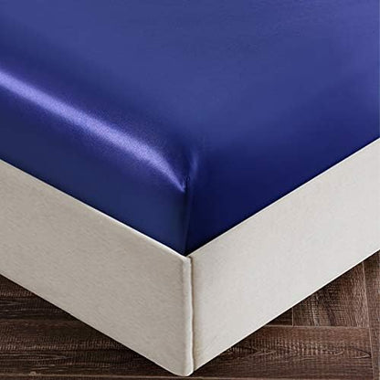 SiinvdaBZX 4Pcs Satin Sheet Set King Size 15-Inch Deep Pocket, Navy Blue