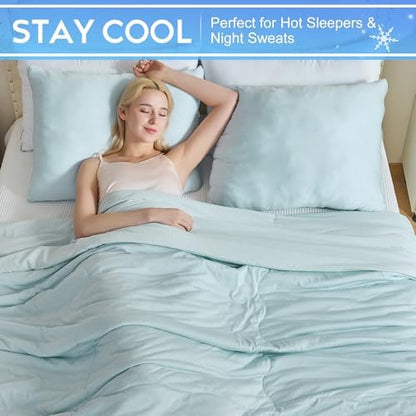 CHOSHOME Cooling Comforter Cooling Blanket, Q-Max 0.45 Cool Sleeping Summer Blanket for Hot Sleeper Night Sweats, Cal King 96" x 102", Ice Blue