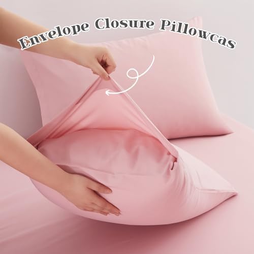 P Pothuiny 5-Piece Split King Sheets Set, Pink Soft Microfiber Fabric