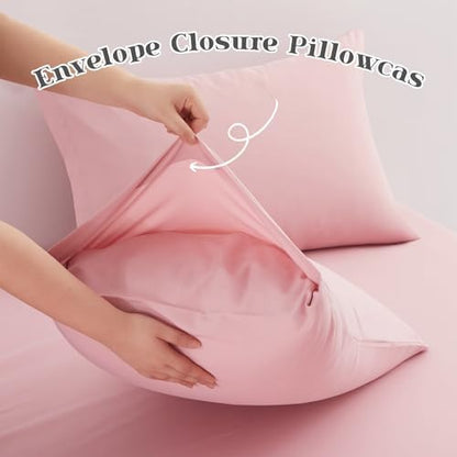 P Pothuiny 5-Piece Split King Sheets Set, Pink Soft Microfiber Fabric