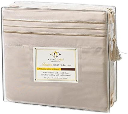 Clara Clark Bed Sheets, Premier 1800 Series 4 Piece Bed Sheet Set, Deep Pocket, Wrinkle, Fade, Stain Resistant, Luxury Soft Bedding Sheets & Pillowcases, Split King, Beige Cream