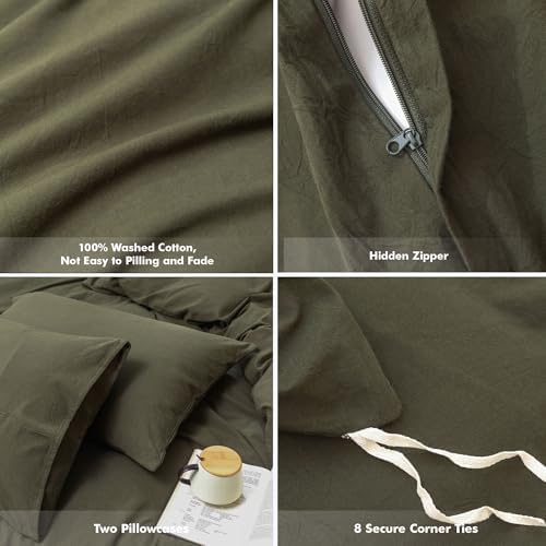 FOSSA Duvet Cover Set 100% Washed Cotton Linen Feel Oversized King