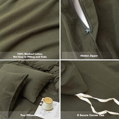 FOSSA Duvet Cover Set 100% Washed Cotton Linen Feel Oversized King