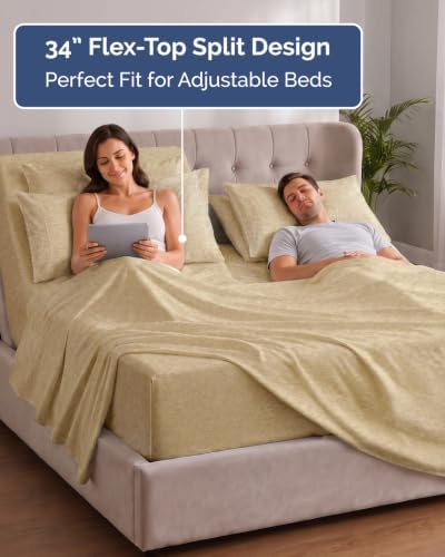 Extra Deep Flex Top Split Head King Sheet Set - 6pc Sheets - Heathered Tan