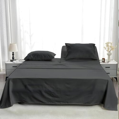 NON Sticky cotton 4 Piece Head Flex King Fitted Sheet Set for Sleep Number Adjustable Bed, 100% Long Staple Cotton Bed Sheets, 34" Top Split, Fits 18" Deep Mattress, 78" X 80", Dark Grey Solid