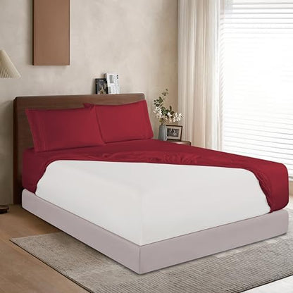 Elegant Comfort 1500 Premium Hotel Quality 18-24 Inches Deep - Extra Deep Pocket Single Fitted Sheet for High Mattress, Luxury and Softest, Smart Pocket - Wrinkle Free, Full, Burgundy