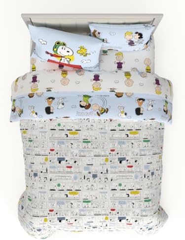 Franco Collectibles Peanuts Multi Character Bedding 7 Piece Super Soft Comforter and Sheet Set with Sham, Full, (100% Official Licensed Product)