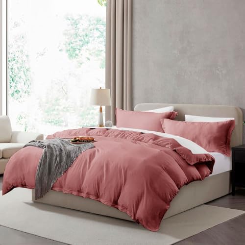 Hearth & Harbor Prewashed King Duvet Cover Set, Pink Clay