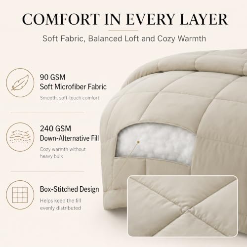 CozyLux Full Size Comforter Sets Oatmeal - 7 Pieces Bed in a Bag