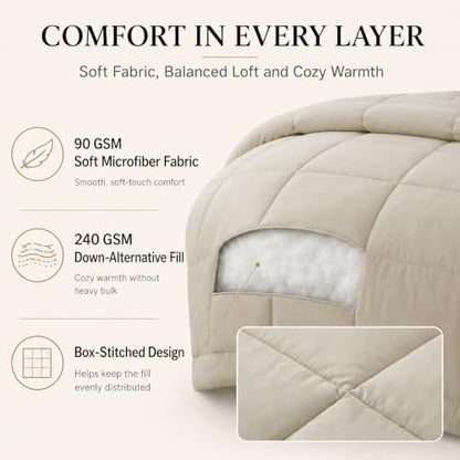 CozyLux Full Size Comforter Sets Oatmeal - 7 Pieces Bed in a Bag